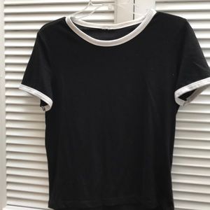 Simple black T-shirt with white outlines